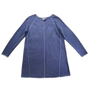 J. Jill Wearever Sweater Dress Petite Medium Blue Striped Tunic Top 31" EUC